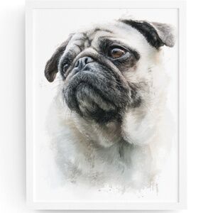 Watercolor Fawn Pug Dog Pet Portrait Wall Art Print Poster Unframed